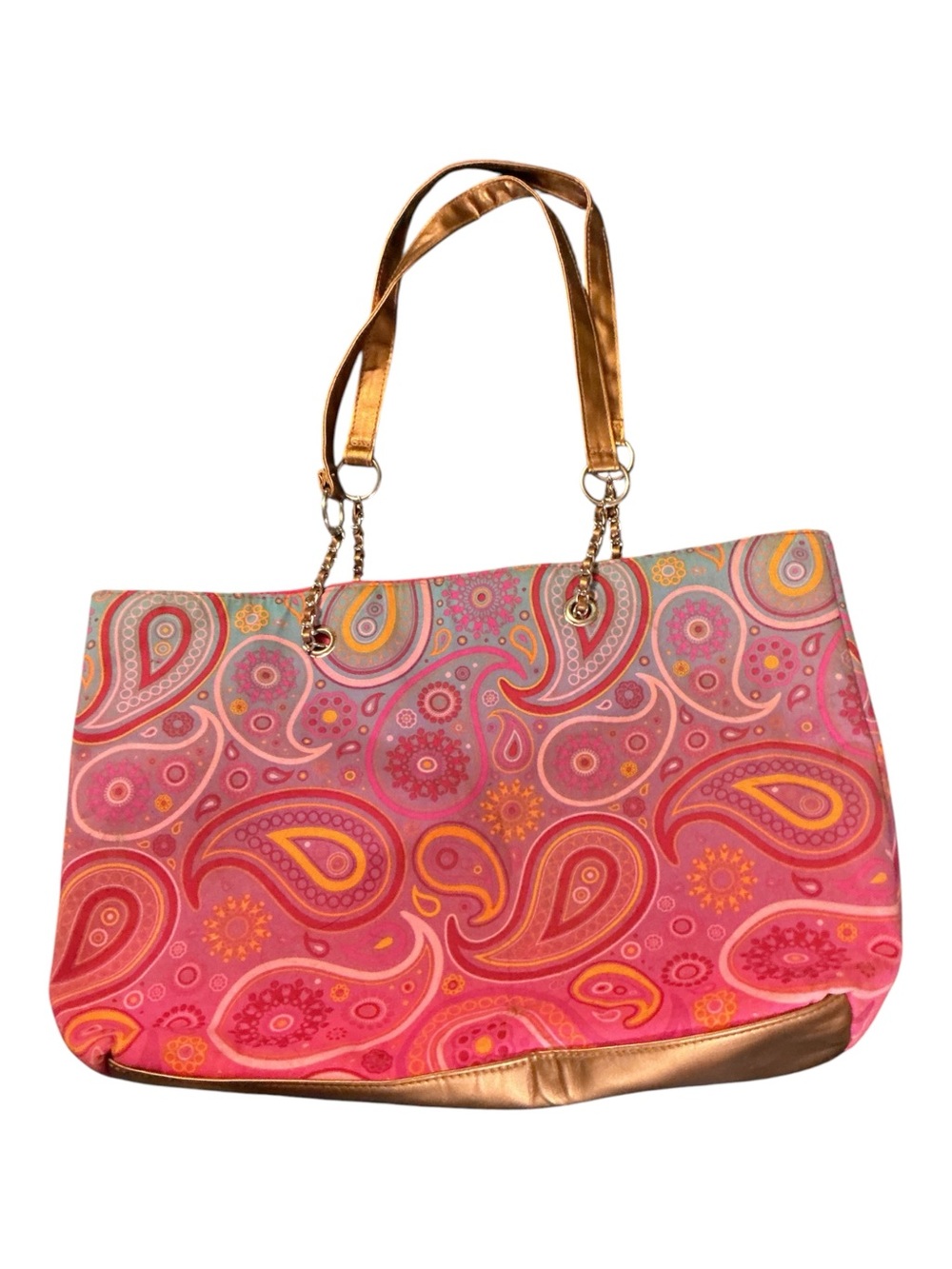 Women’s Pink Paisley Tote Bag with Gold Handles